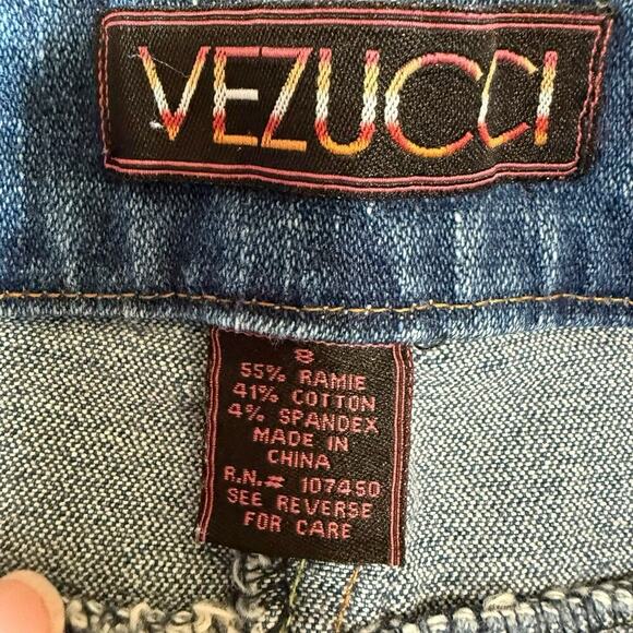 Vtg Y2K Vezucci Jeans Skirt Denim Slits Belted Midi Stretch 8 Western Cowgirl - Picture 8 of 11